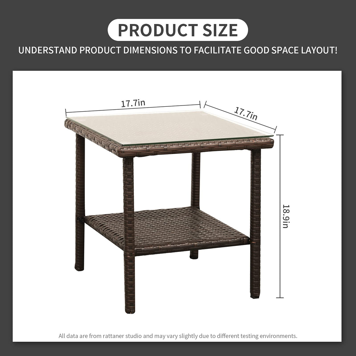 Outdoor PE Wicker Side Table with Glass Top H3339