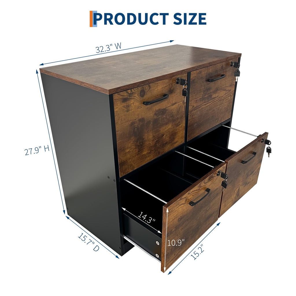 4 Drawer Wooden Lockable File Cabinet B5844