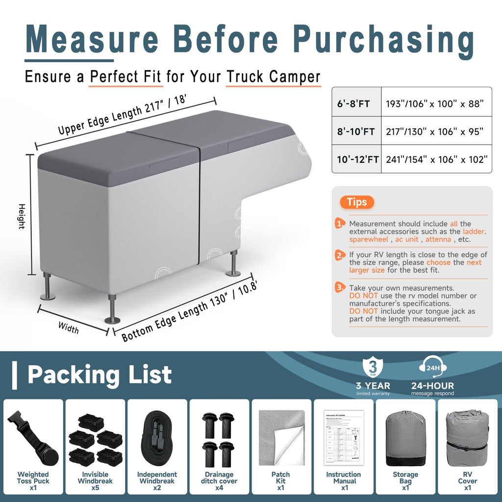8-10ft Waterproof 7 Layers Truck Camper RV Cover R158298