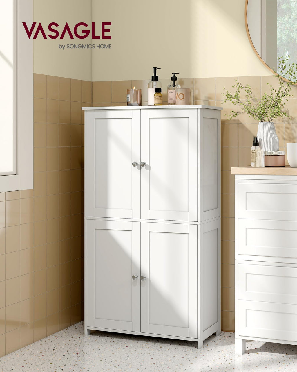 Floor Storage Cabinet with 2 Adjustable Shelves and 4 Doors G163601
