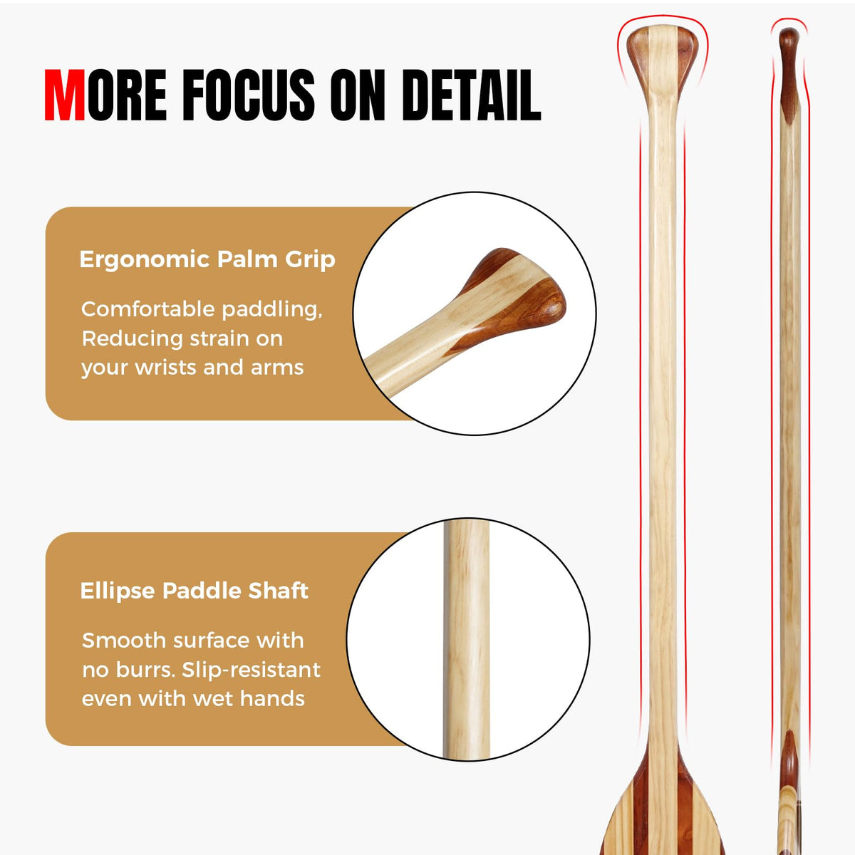 Wooden Canoe Paddle with Palm Grip Q53970