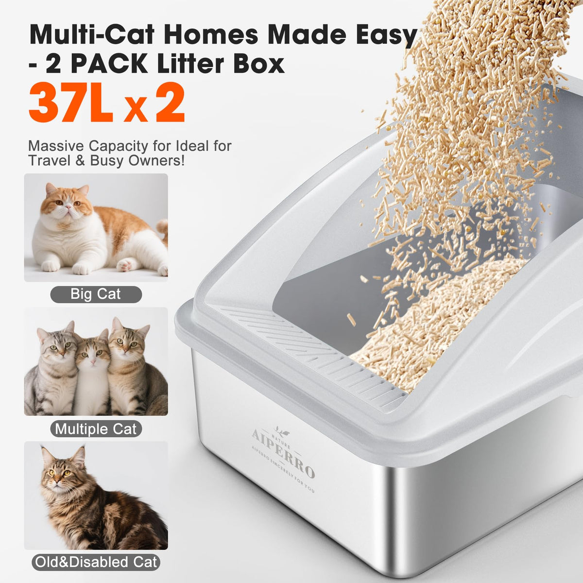 XL Enclosed High Sided Stainless Steel Cat Litter Box with Lid Q3188