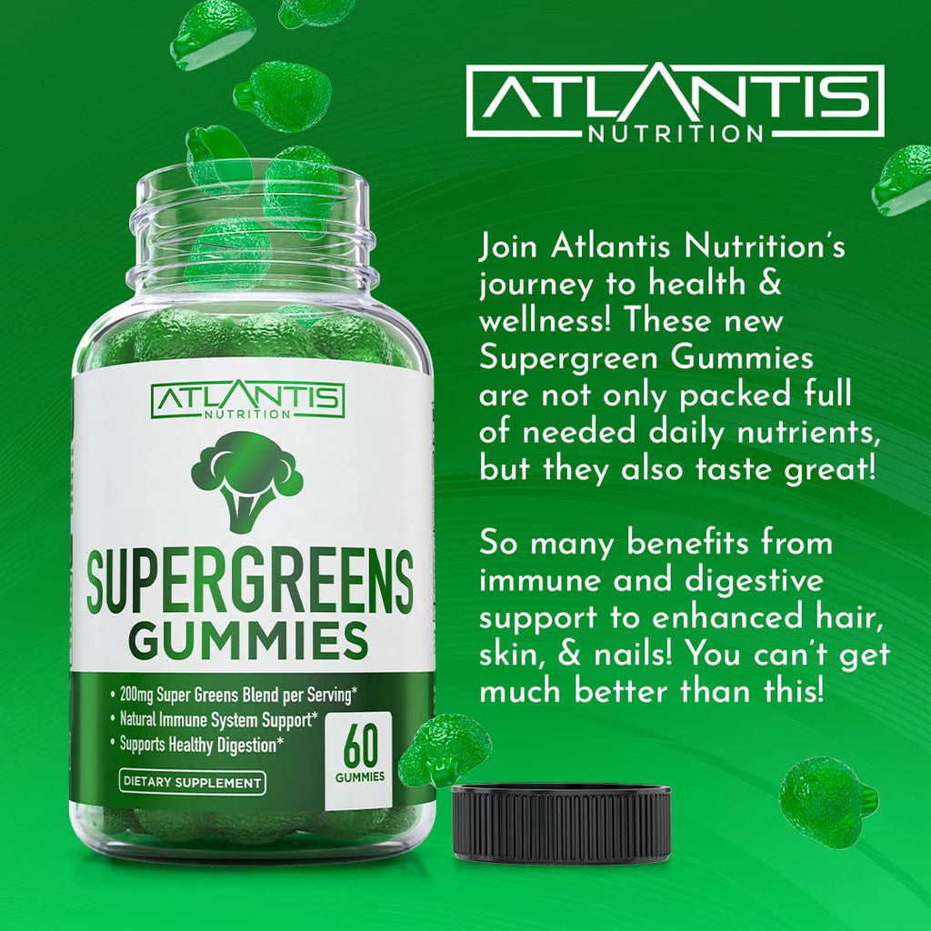 Supergreens Gummies Supplement with Spinach, Broccoli, Moringa, Beet Root, Celery, Green Tea, & Acai, Natural Raspberry Flavor, 60 cnt O70529