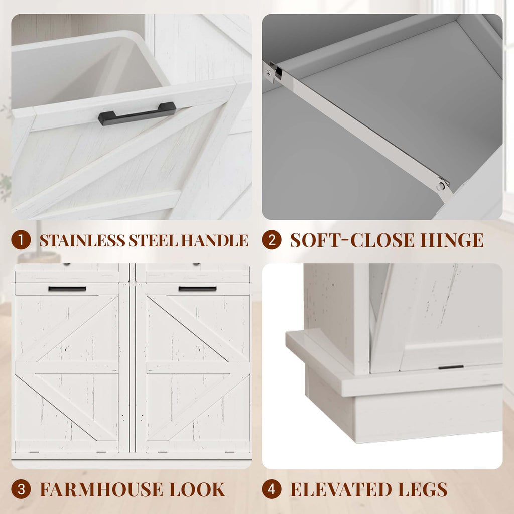 White Double Tilt Out Trash Can Cabinet with 2 Storage Drawers B95427