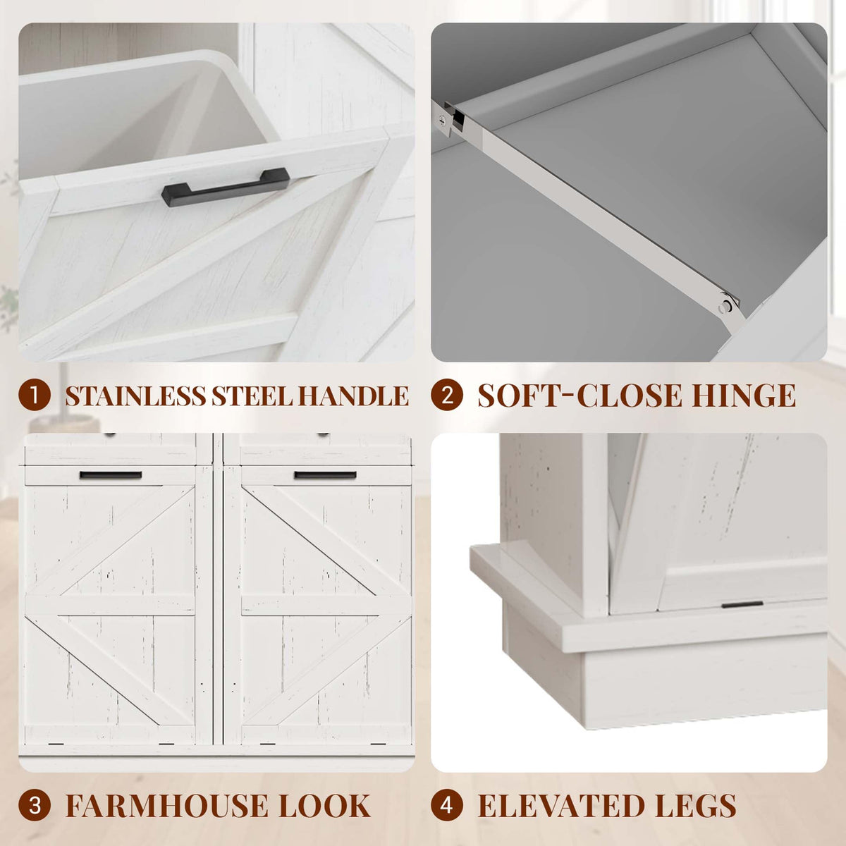 White Double Tilt Out Trash Can Cabinet with 2 Storage Drawers B95427