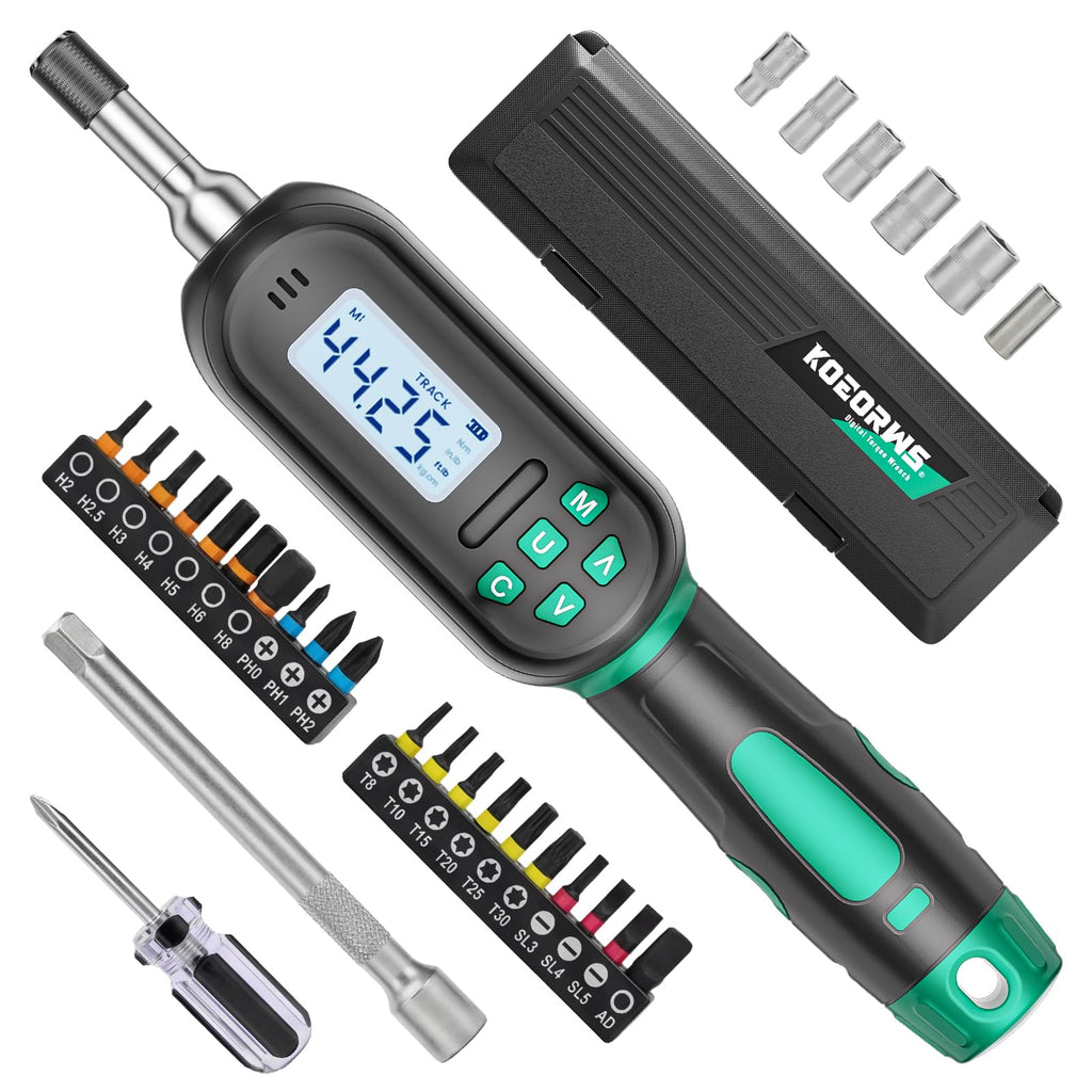 Digital Torque Screwdriver Set, 1/4″ Drive, 19 Bits, 5 Short Sockets E4533