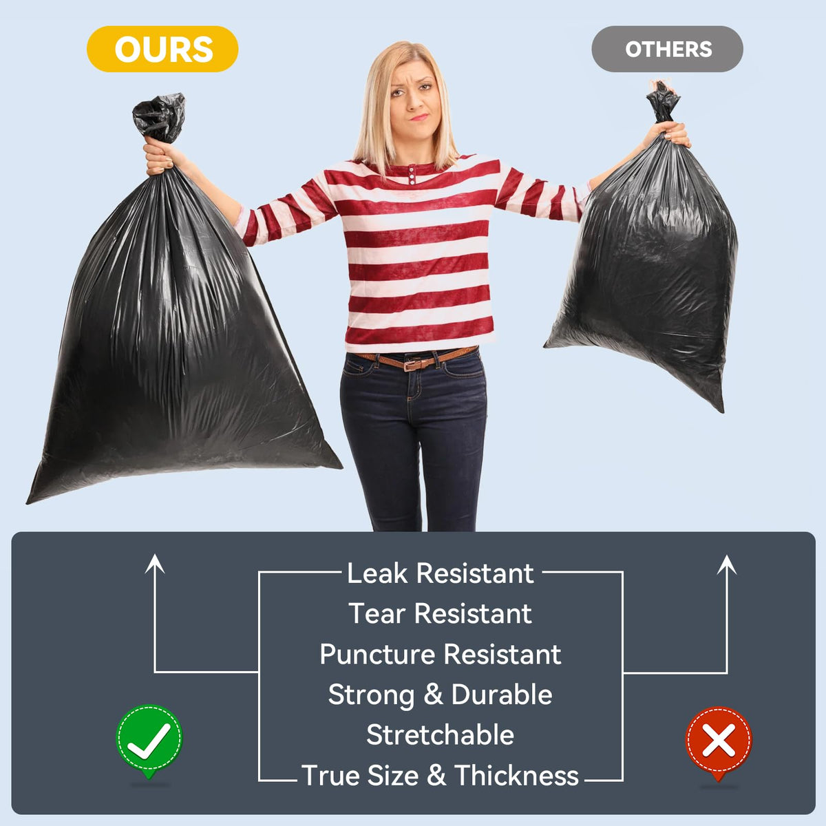 45 Gallon Heavy Duty Black Plastic Trash Bags 50 Count M951