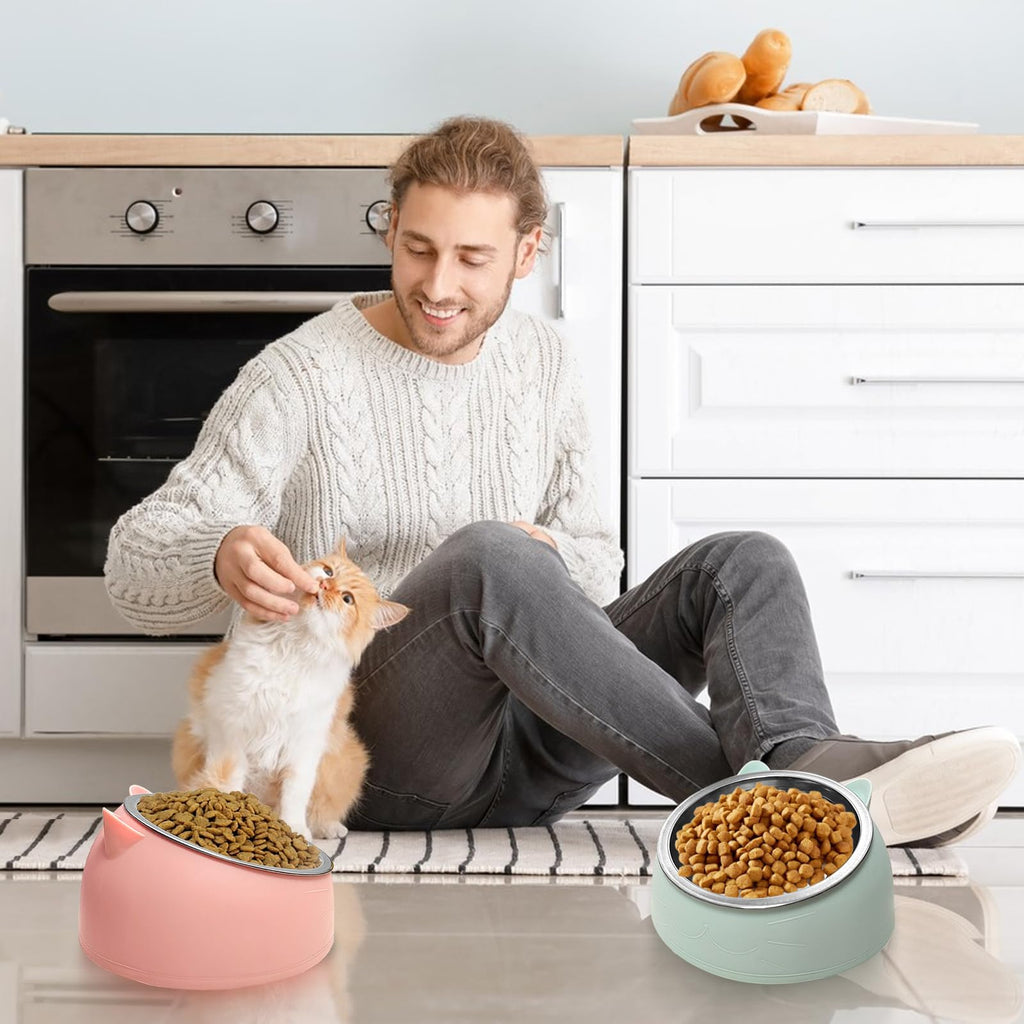7 Pcs Stainless Steel Raised Cat Food Bowl G296