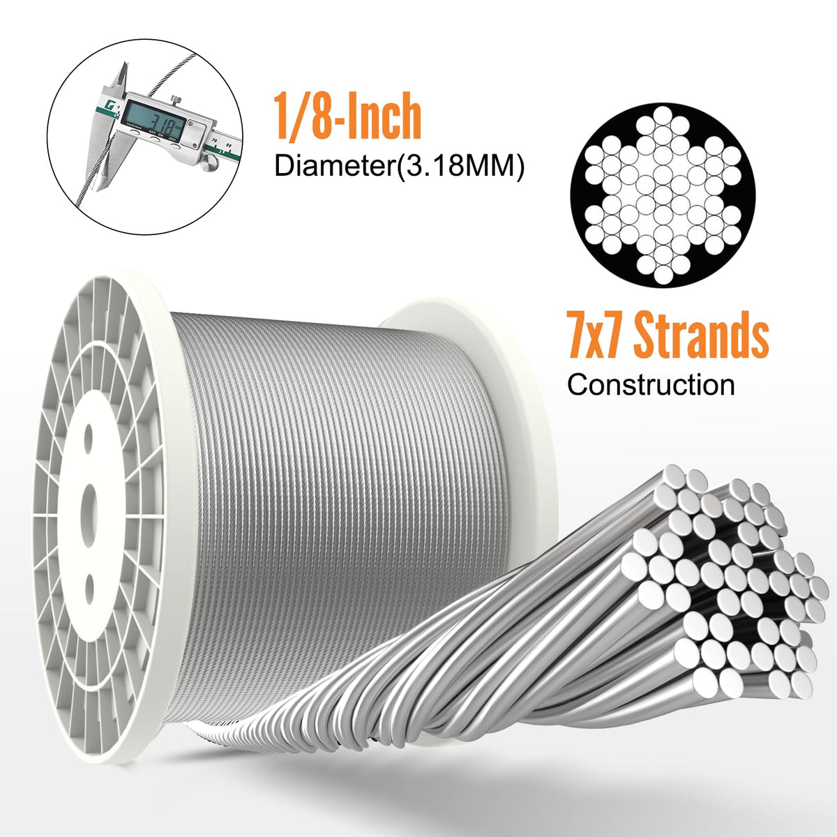 500FT 1/8" T316 Stainless Steel Cable S269