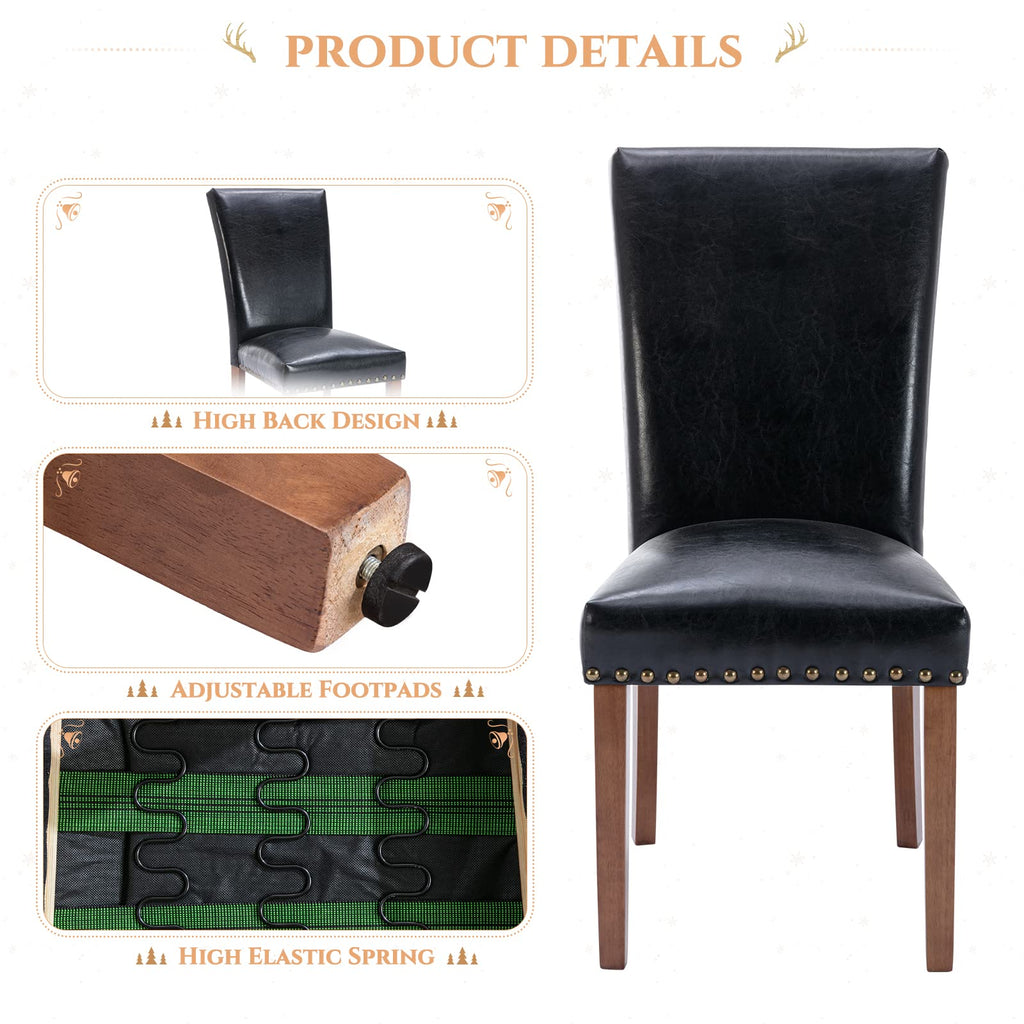Black Upholstered Dining Chairs Set of 6 with Wood Legs F11605