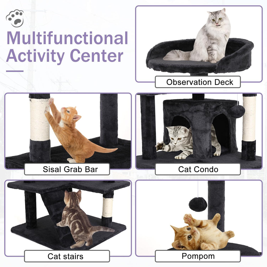 70 Inches Multi-Level Cat Tree with Litter Box Enclosure Dark Gray D73256