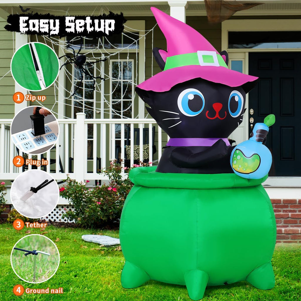 6 FT Halloween Inflatable Cat with LED Lights B56177