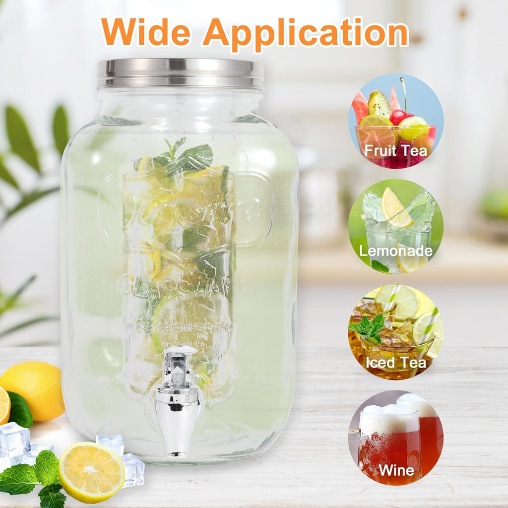 1 Gallon Glass Drink Dispenser Set of 2 Q3906