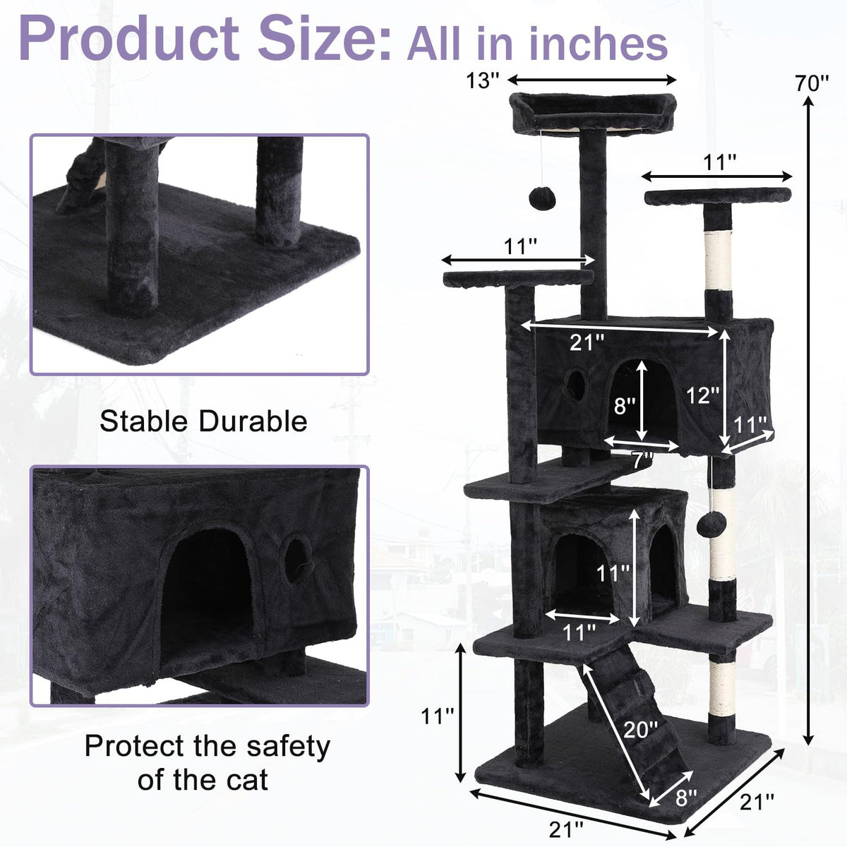 70 Inches Multi-Level Cat Tree with Litter Box Enclosure Dark Gray D73256
