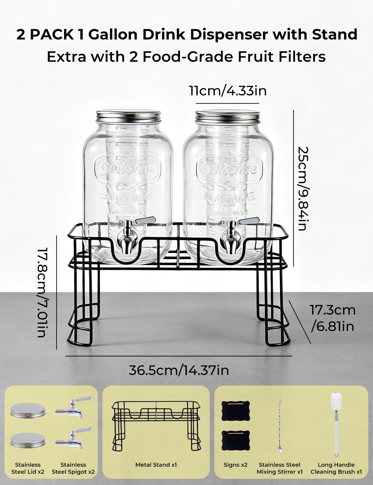 Glass Drink Dispensers 2 Pack with Stand S23450