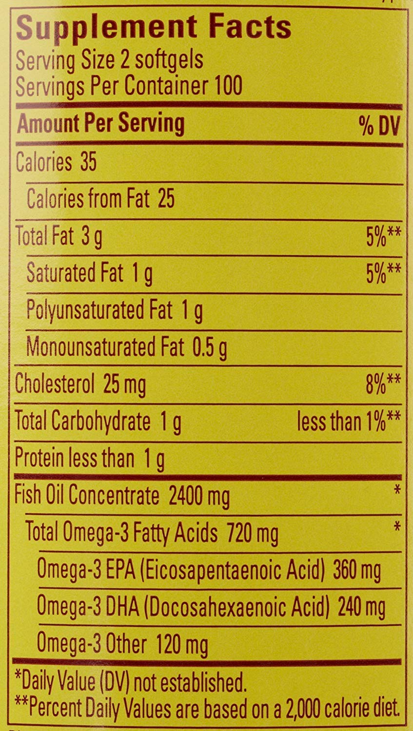 Fish Oil Omega 3 Supplement 1200 mg 200 Softgels Q9795