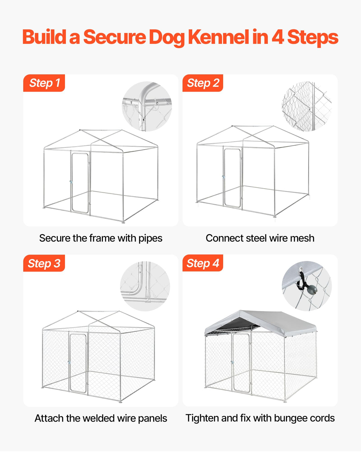 7.55 x 7.55 x 7.05 ft Outdoor Dog Kennel with Roof Cover O37713