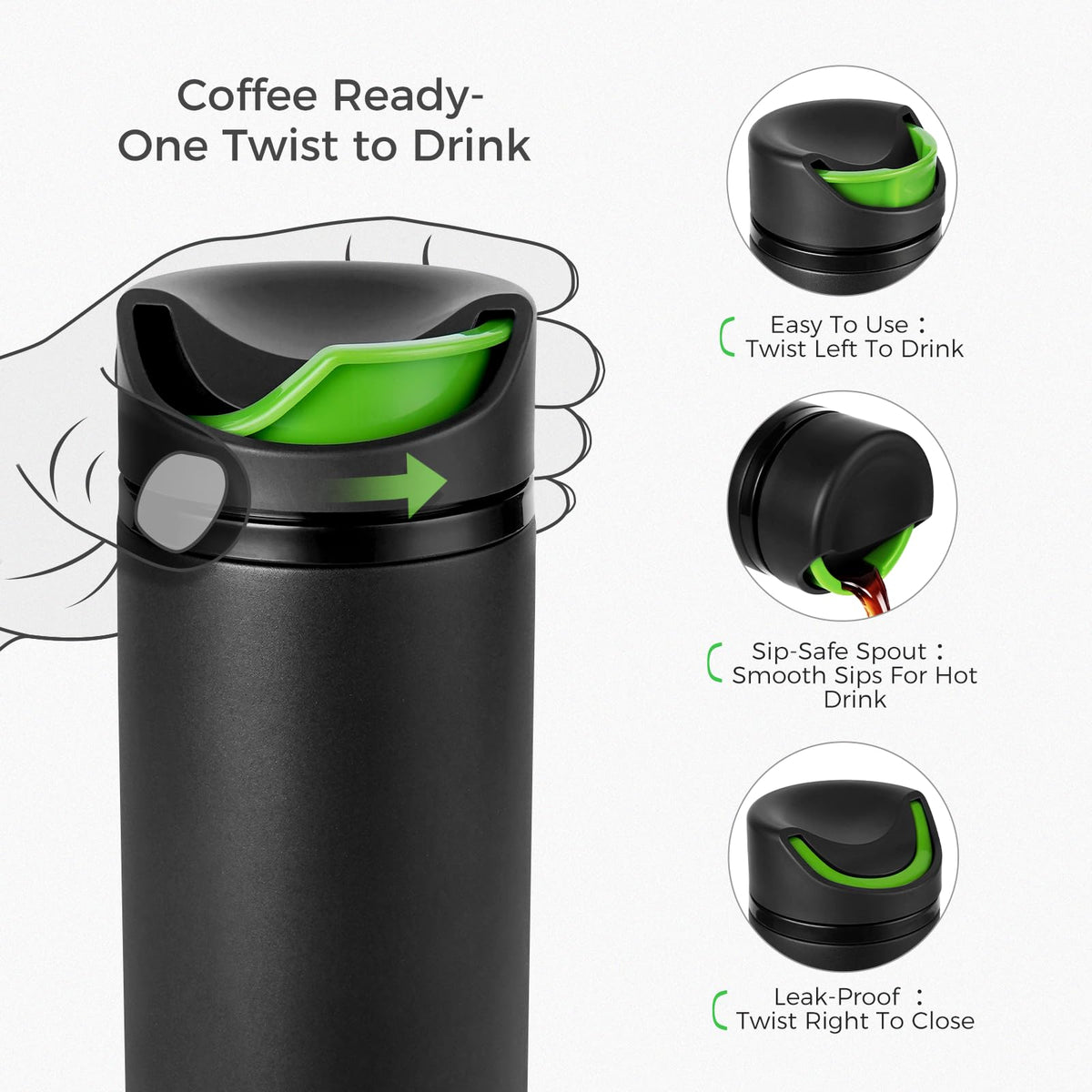 16 oz Insulated Stainless Steel Travel Coffee Mug with Lid M973