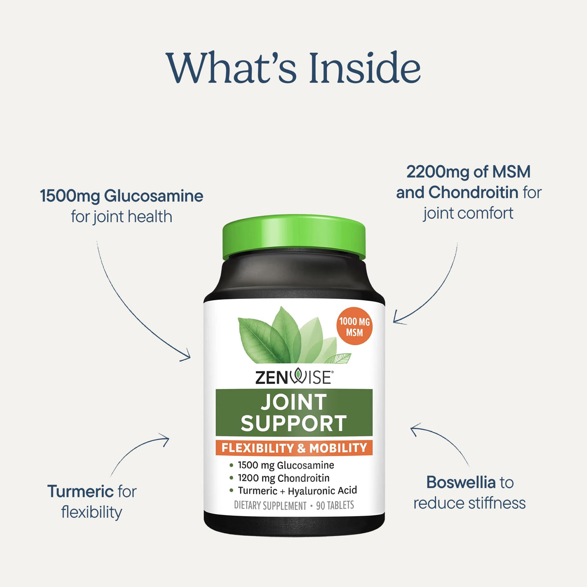 Joint Support Supplement with Glucosamine Chondroitin MSM Curcumin 180 Count D907964