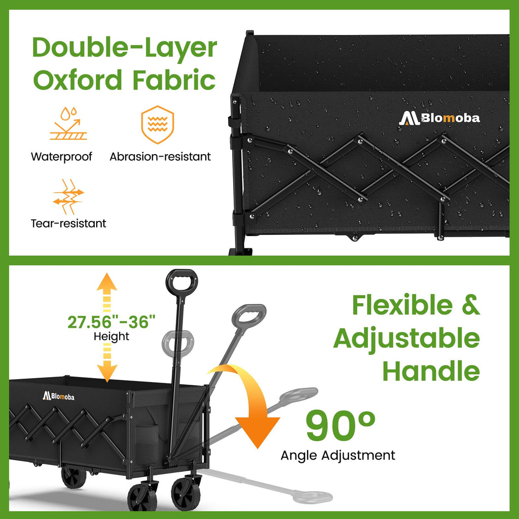 35" Extra Long Folding Wagon with Adjustable Handle & Wheels, Black A2227