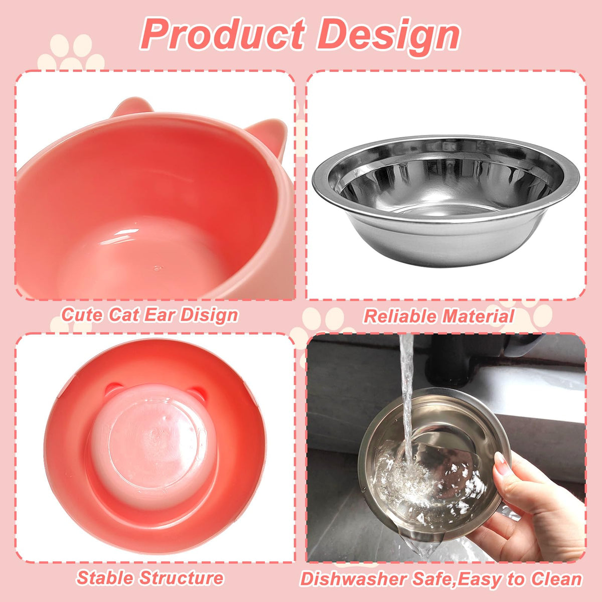 7 Pcs Stainless Steel Raised Cat Food Bowl G296