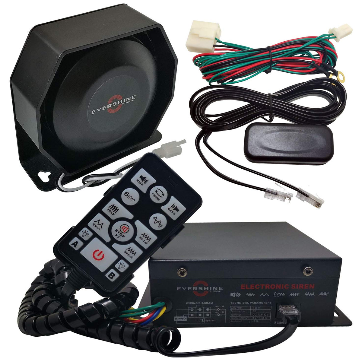 100W Police Siren PA System Kit with Slim Speaker Handheld Microphone P719