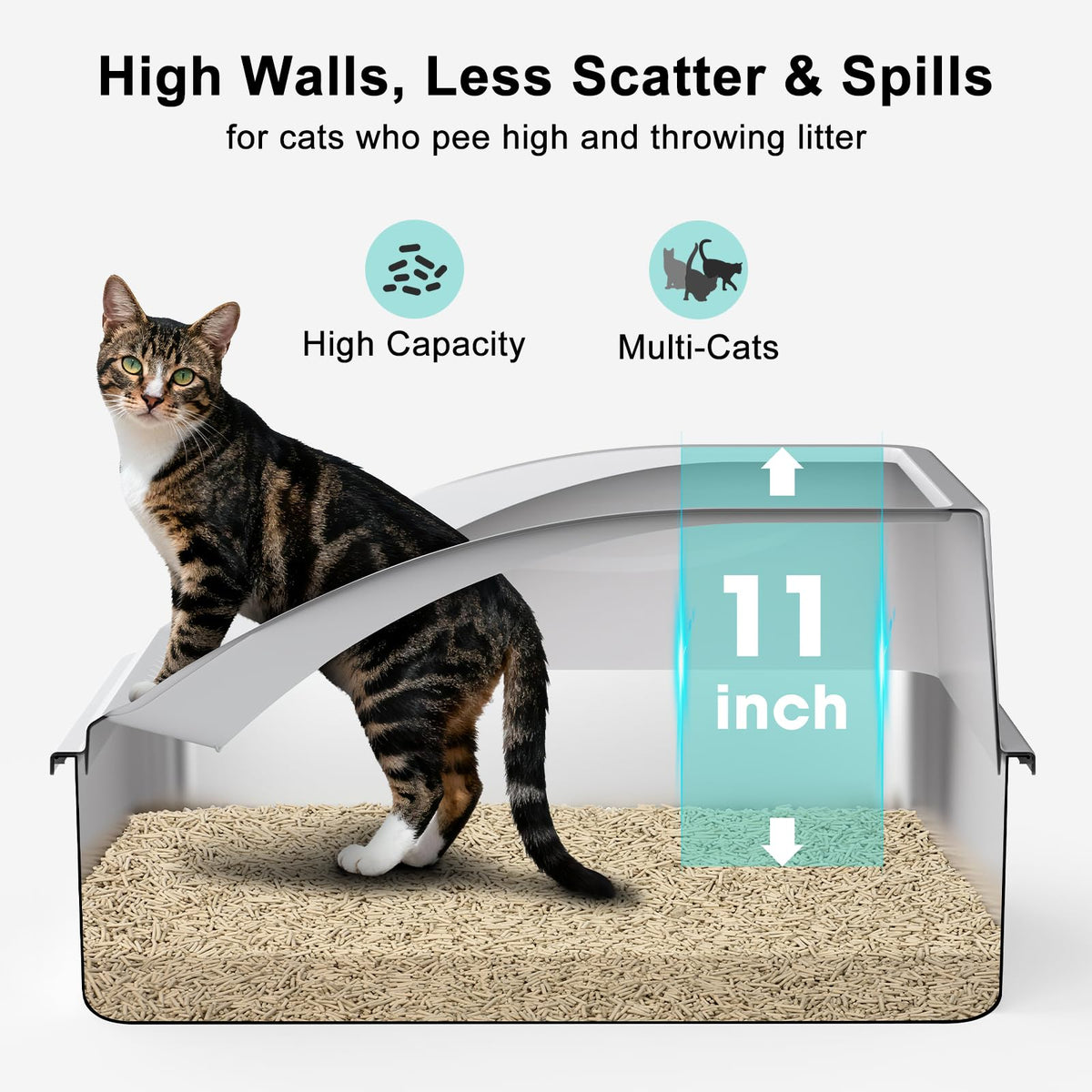 XL Enclosed High Sided Stainless Steel Cat Litter Box with Lid Q3188