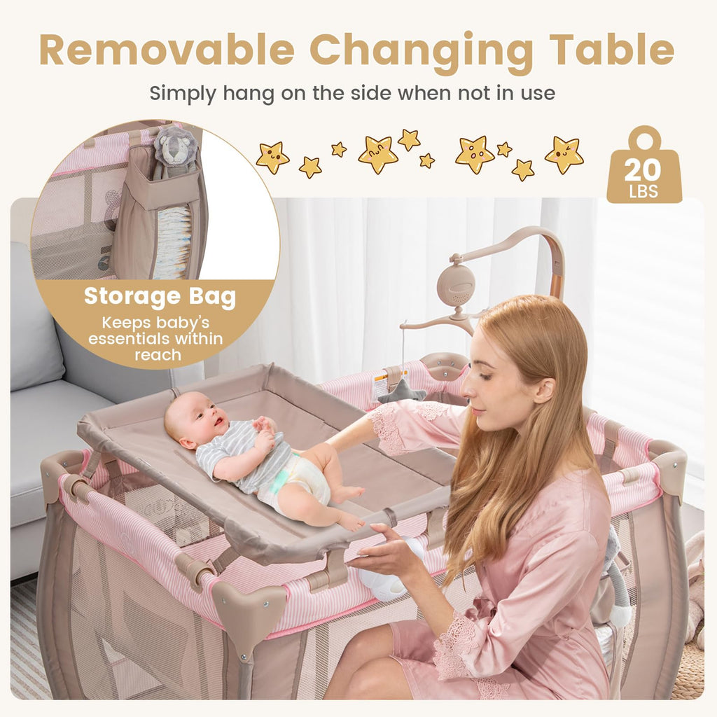 3 in 1 Pink Pack and Play with Bassinet B45481
