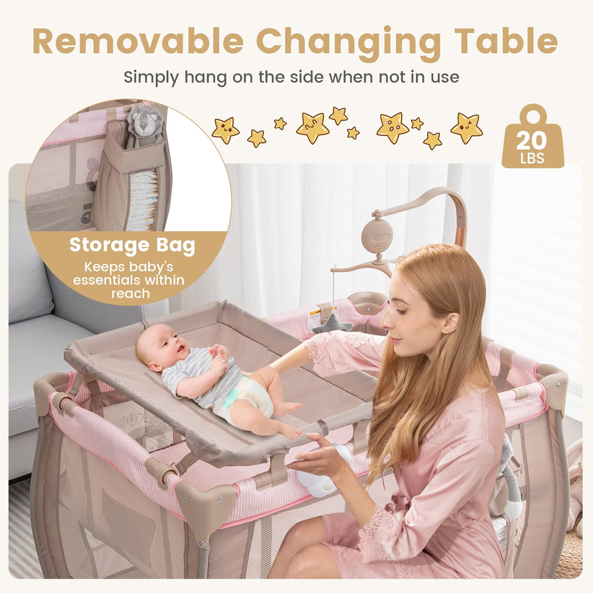 3 in 1 Pink Pack and Play with Bassinet B45481