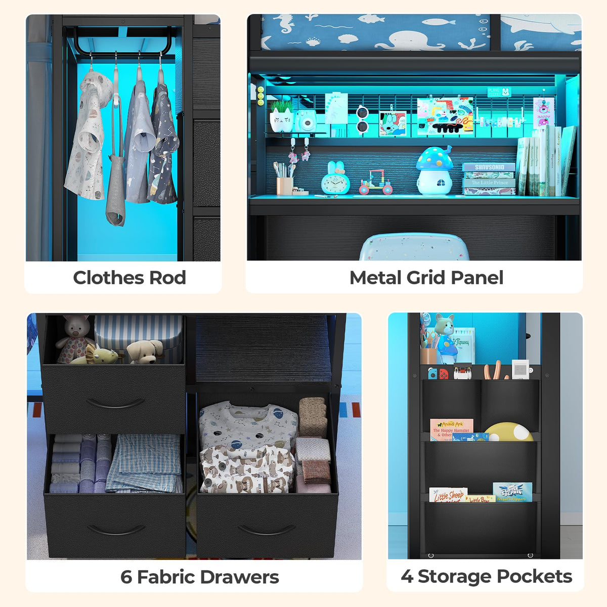 Twin Low Loft Bed with Stairs, Desk, 6 Storage Drawers, Black C49833