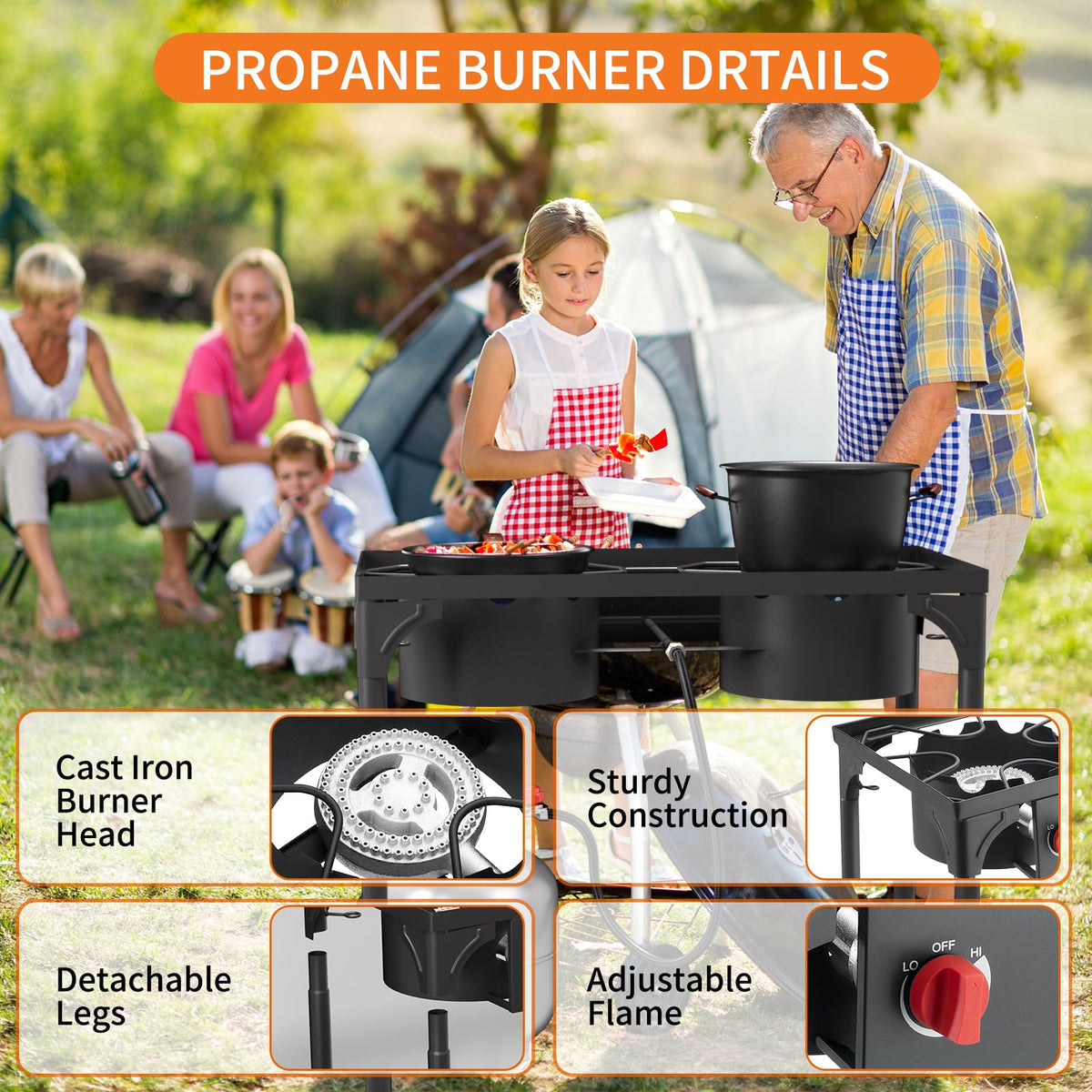 2 Burner High Pressure Propane Camping Stove with Detachable Legs N46561