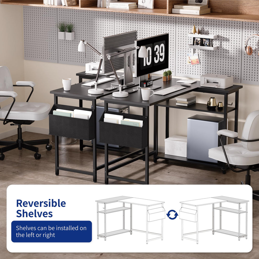 40 Inch L Shaped Computer Desk with Reversible Storage Shelves White K38629