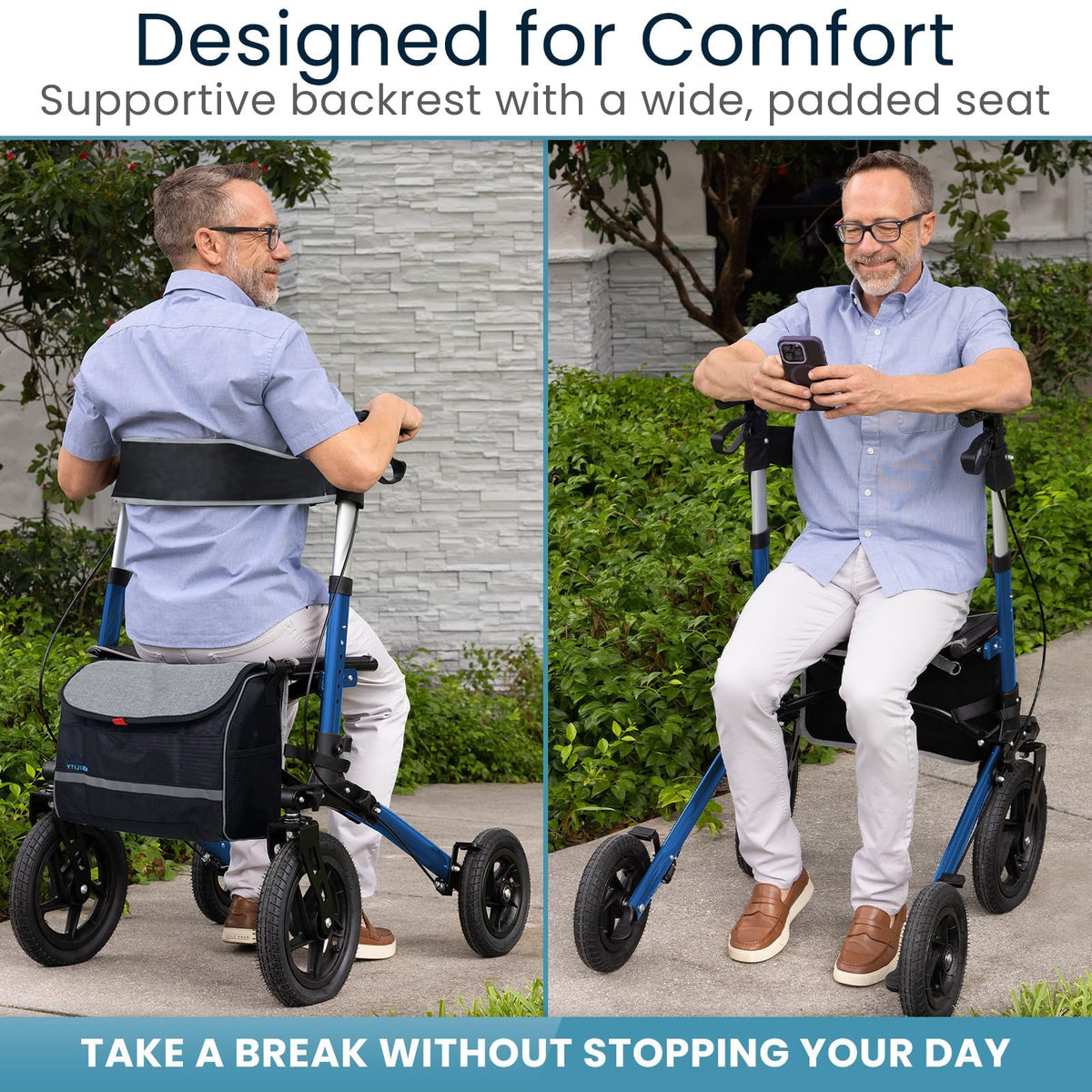 All-Terrain Rollator Walker with 12” Pneumatic Wheels E830866