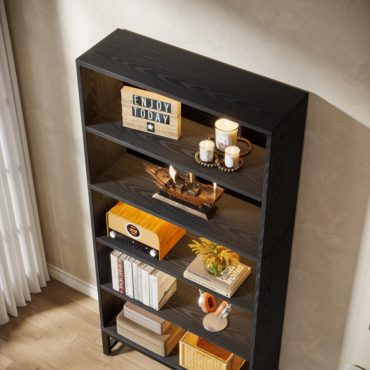 Black 70.8” 5-Tier Bookcase with LED Lights I9762