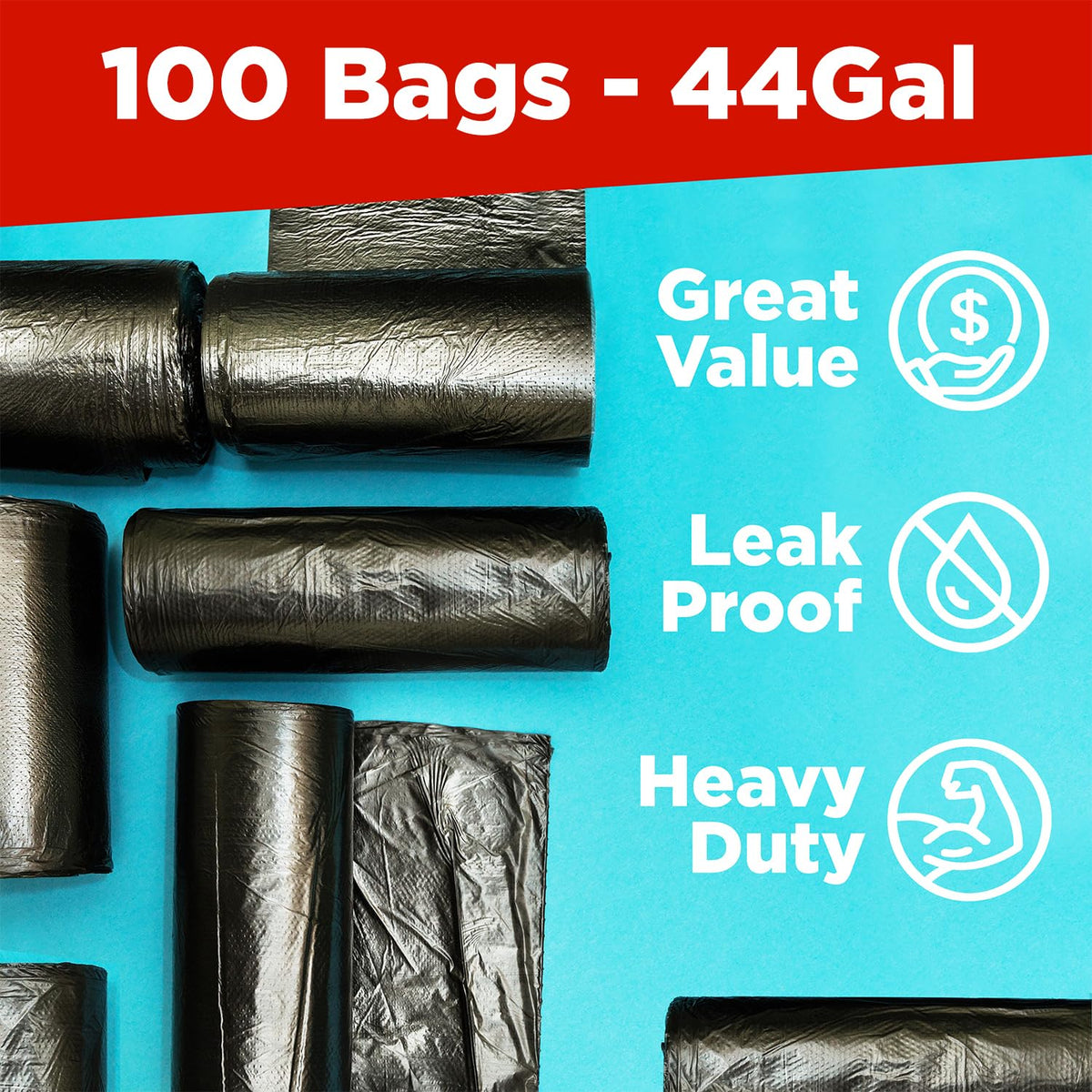44 Gallon Heavy Duty Contractor Trash Bags, 100 Ct, Black, 1.2 Mil I3934