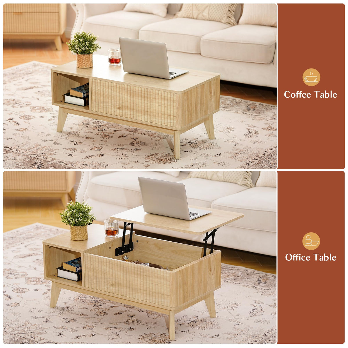 Fluted Lift Top Coffee Table with Storage D506958