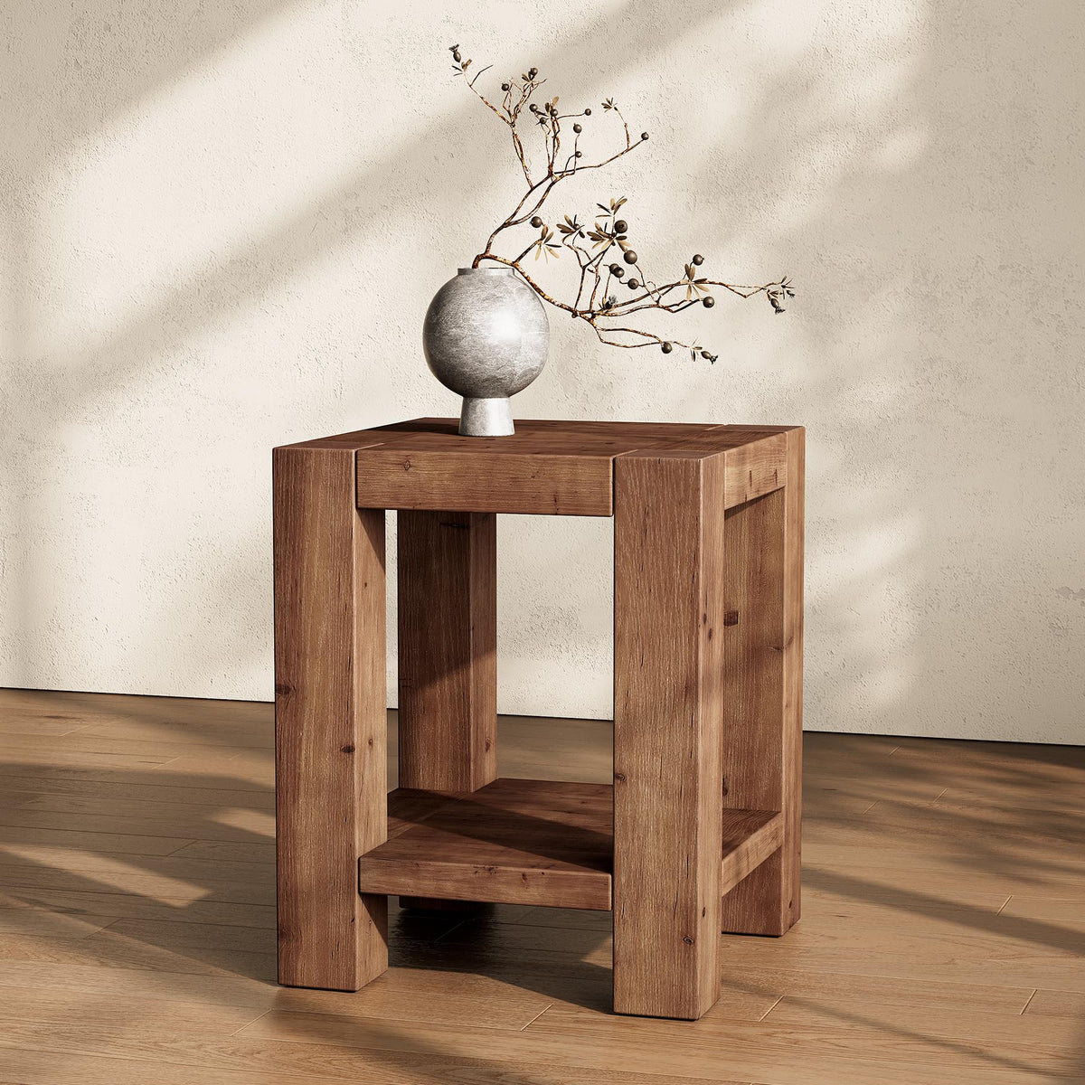 Solid Wood 2-Tier Side Table Set of 2 with Storage Shelves S915498