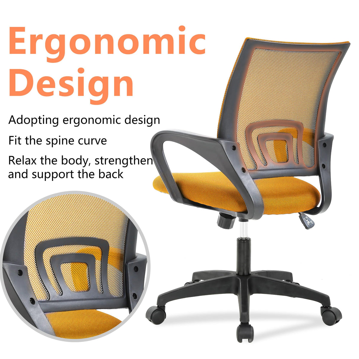 Orange Mesh Ergonomic Office Chair with Lumbar Support C942471