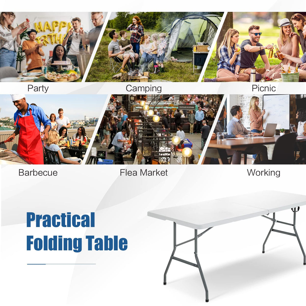 6FT Portable Folding Picnic Table with Handle I799970