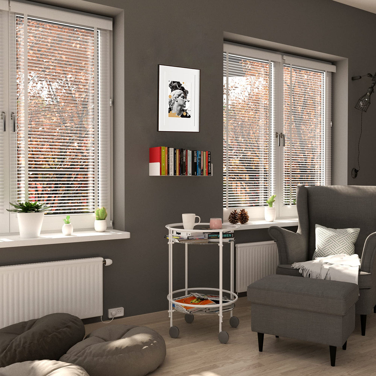 White Metal U Shape Wall Mountable Bookshelf M745020