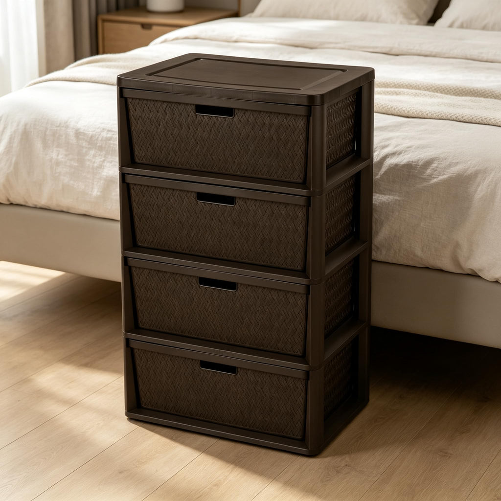 Brown 4-Drawer Storage Tower with Bins O211725