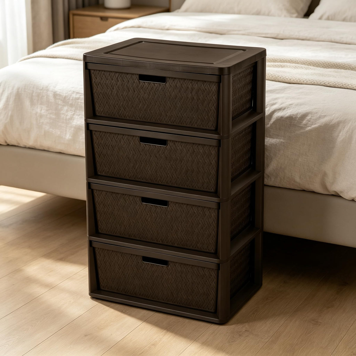 Brown 4-Drawer Storage Tower with Bins O211725