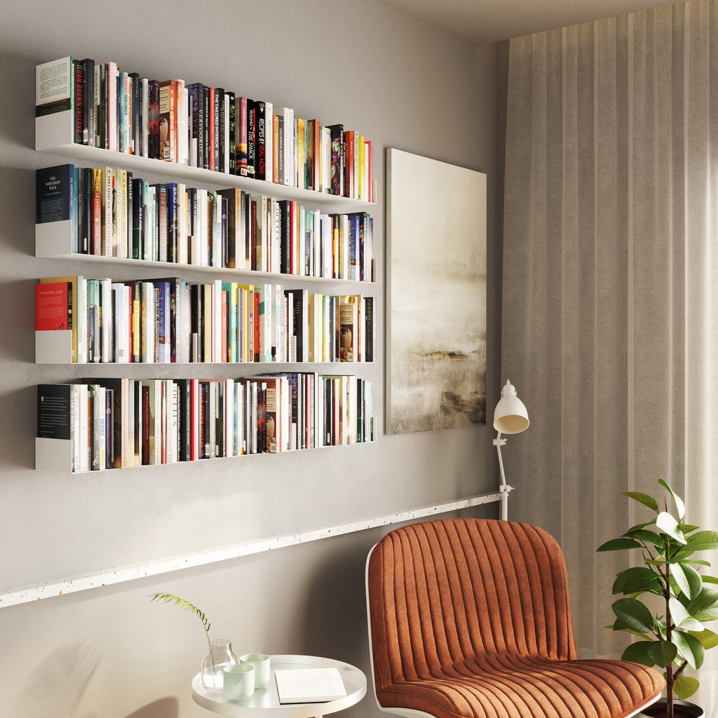 White Metal U Shape Wall Mountable Bookshelf M745020