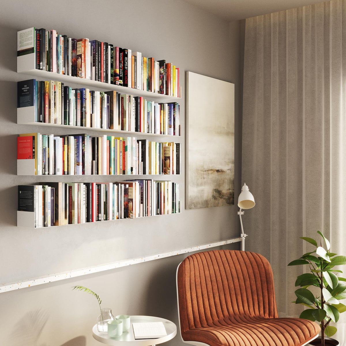 White Metal U Shape Wall Mountable Bookshelf M745020