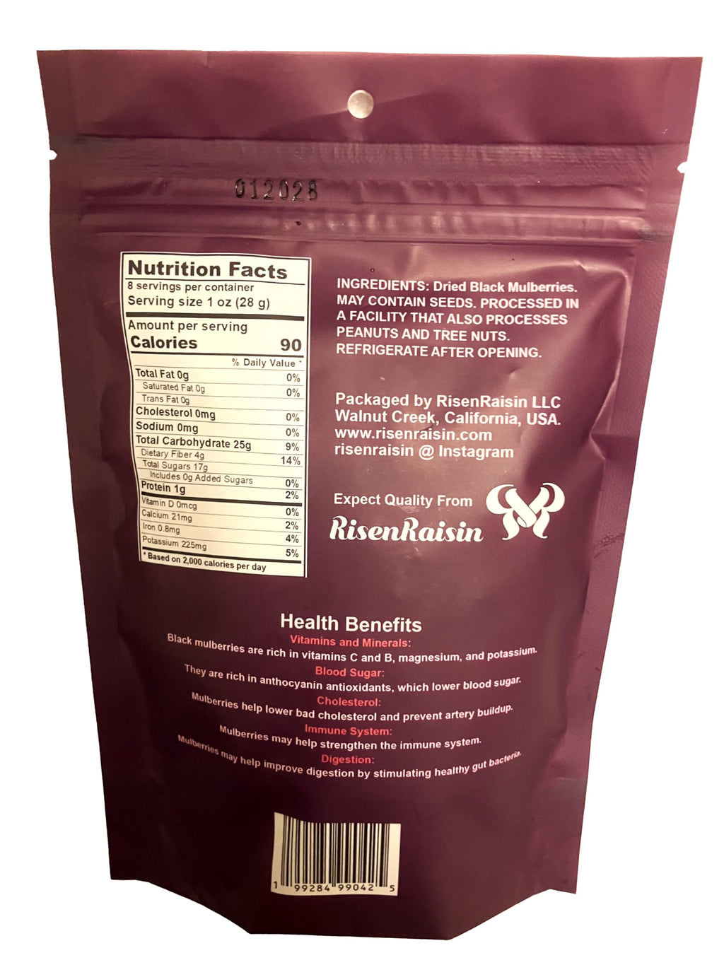 Dried Black Mulberries 8 oz No Sugar Added E139