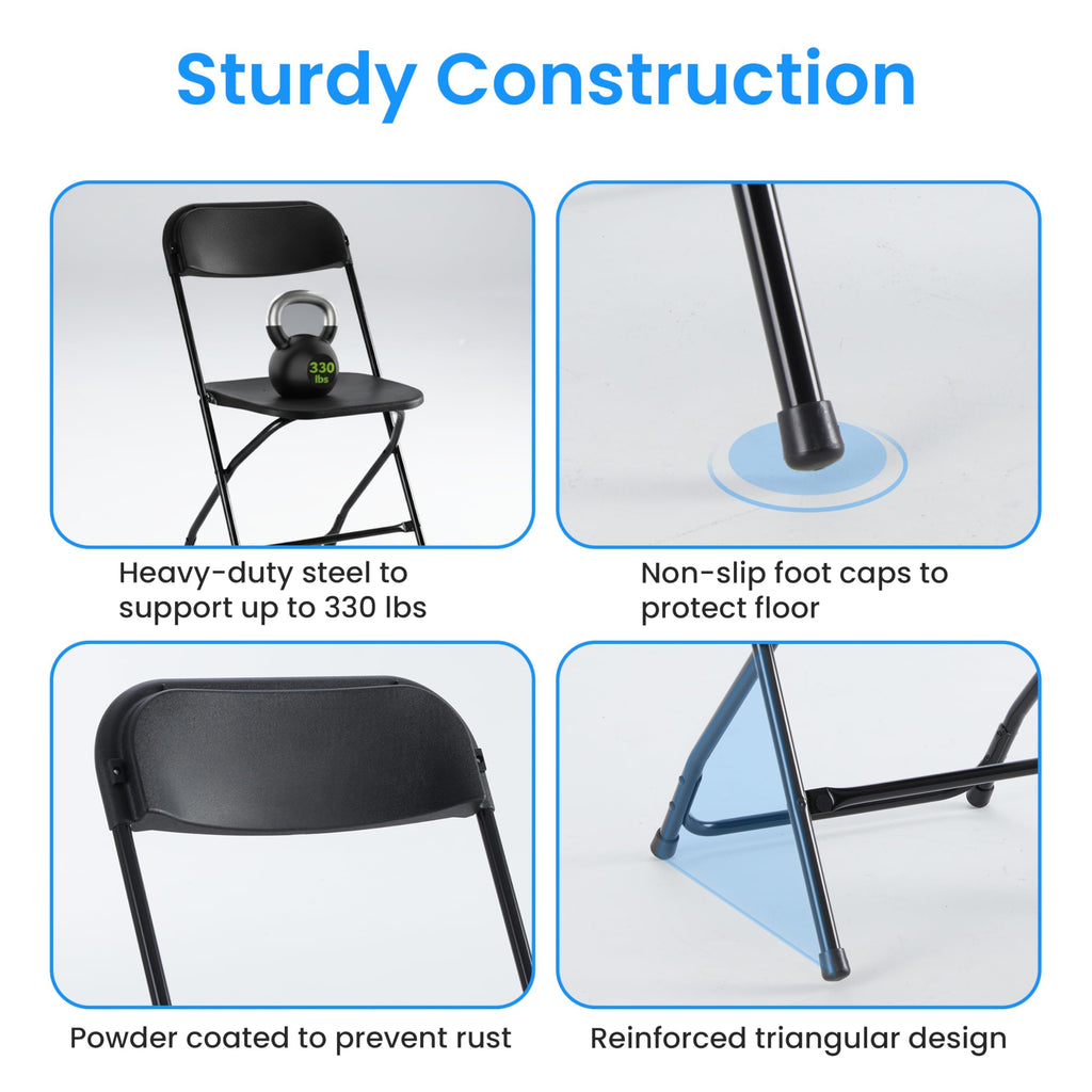 Black 10-Pack Plastic Folding Chair with Metal Frame K725230