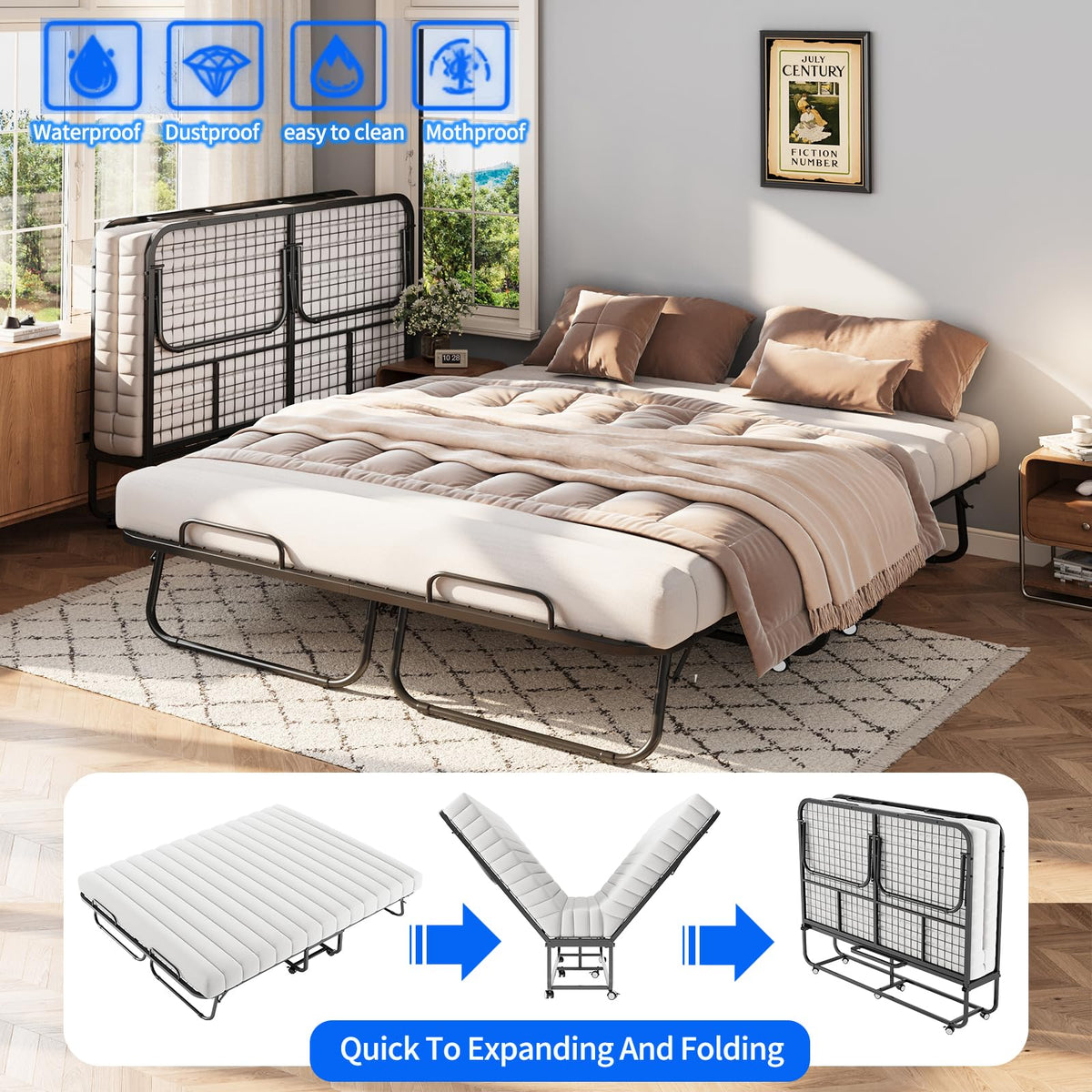 Queen Size Folding Bed with Memory Mattress V7816