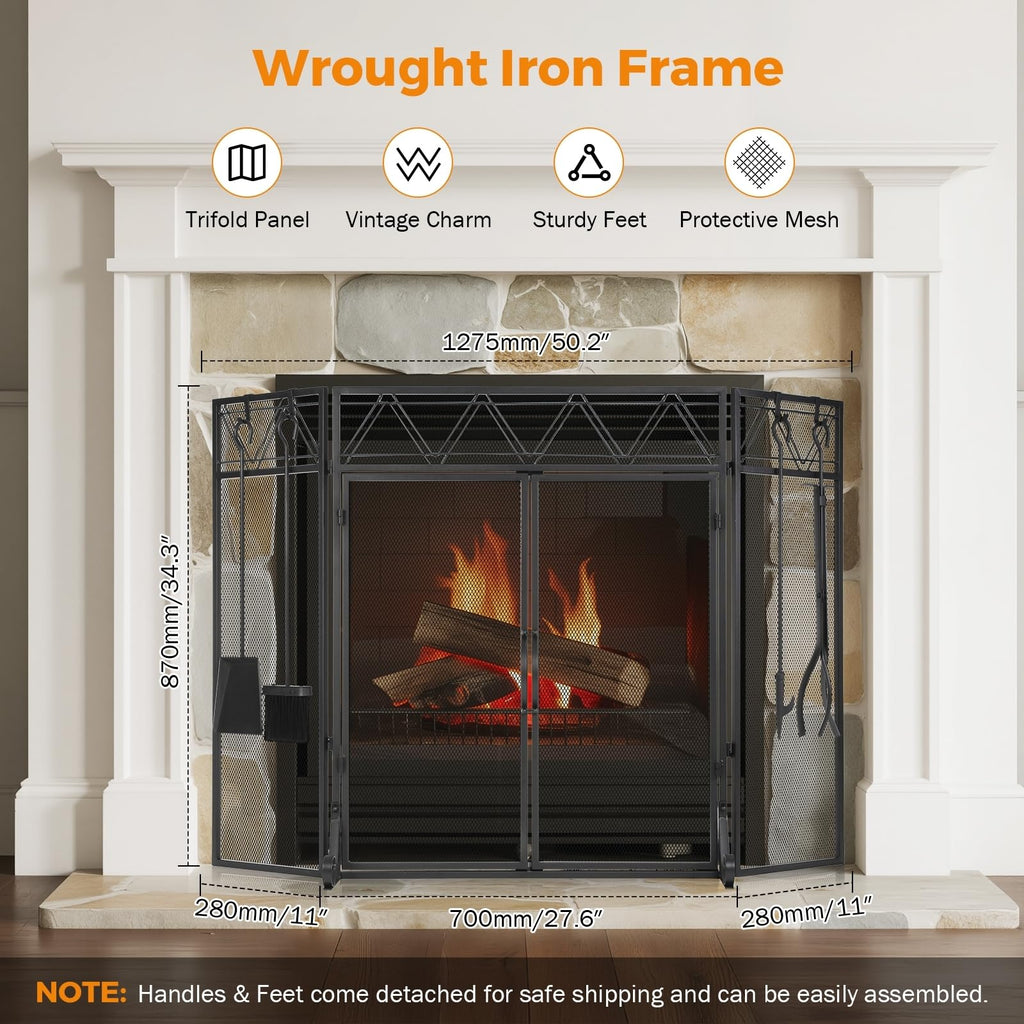 Black Fireplace Screen with Tools Kit & Door W43211
