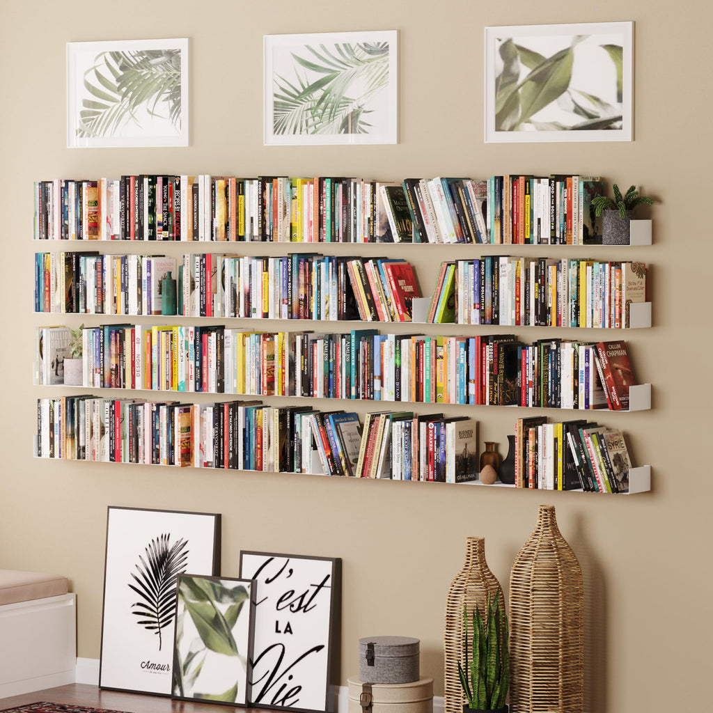 White Metal U Shape Wall Mountable Bookshelf M745020