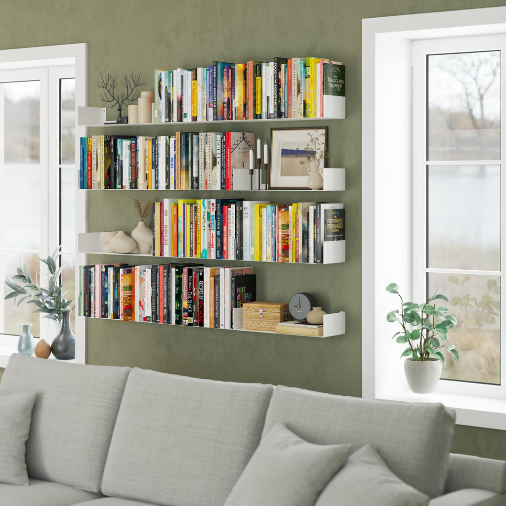 White Metal U Shape Wall Mountable Bookshelf M745020